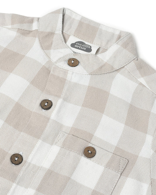 Mi Arcus Beige Shirt-Checkered-Cotton-For Infants