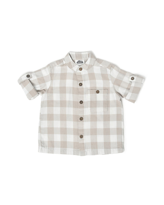 Mi Arcus Beige Shirt-Checkered-Cotton-For Infants