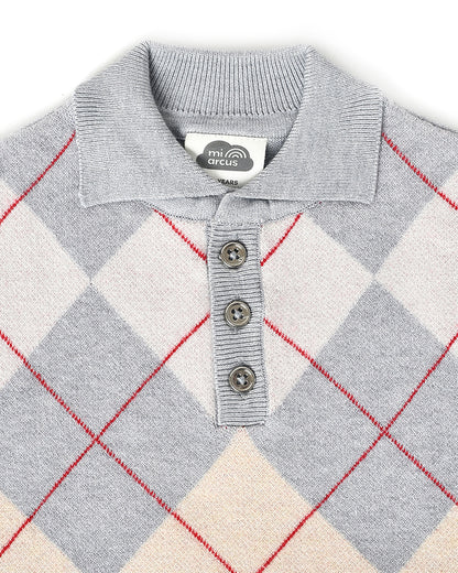 Mi Arcus Grey Sweater-Checkered-Viscose-For Infants