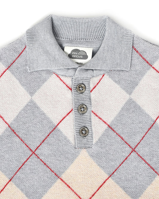 Mi Arcus Grey Winter Wear Sweater-Checkered-Viscose-For Infants