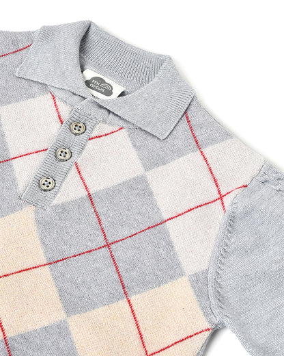 Mi Arcus Grey Sweater-Checkered-Viscose-For Infants