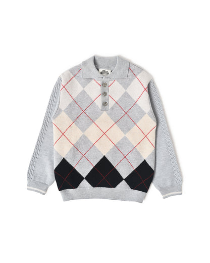 Mi Arcus Grey Sweater-Checkered-Viscose-For Infants