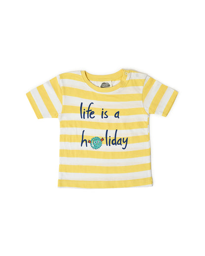 Mi Arcus Yellow & Blue T-shirt & Shorts Set-Striped-Cotton-For Infants