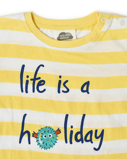 Mi Arcus Yellow & Blue T-shirt & Shorts Set-Striped-Cotton-For Infants