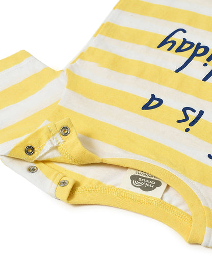 Mi Arcus Yellow & Blue T-shirt & Shorts Set-Striped-Cotton-For Infants