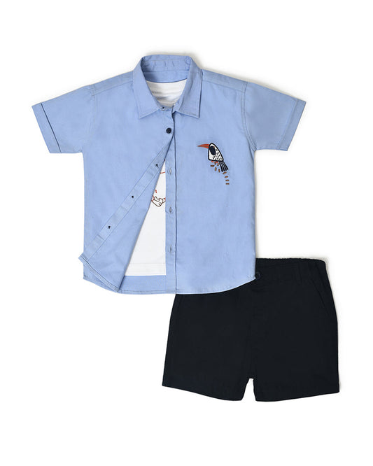 Mi Arcus Blue & Black Shirt & Shorts-Printed-Cotton-For Infants