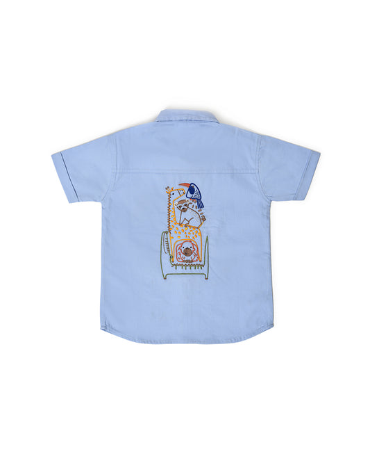 Mi Arcus Blue & Black Shirt & Shorts-Printed-Cotton-For Infants