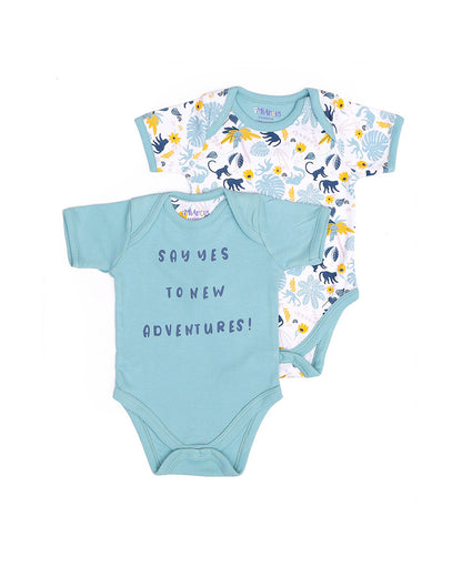 Mi Arcus Blue Onesie-Printed-Cotton-Pack of 2-For Infants