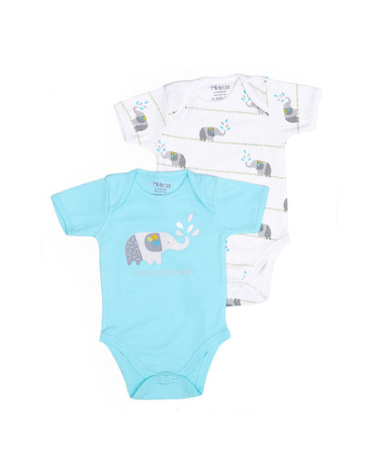 Mi Arcus Blue Merry Onesie-Printed-Cotton-Pack of 2-For Infants