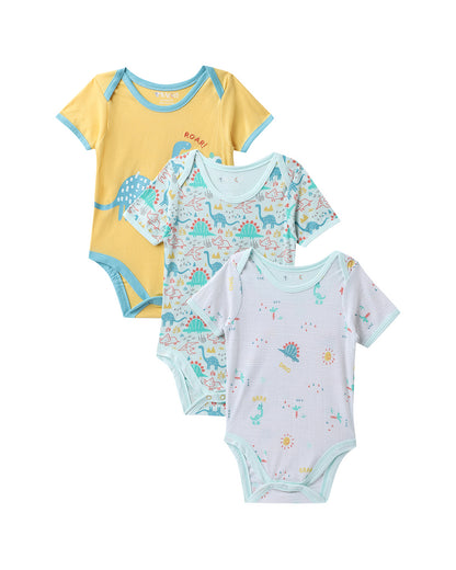 Mi Arcus Dino Blue & Pink Onesie-Printed-Cotton-Pack of 3-For Infants