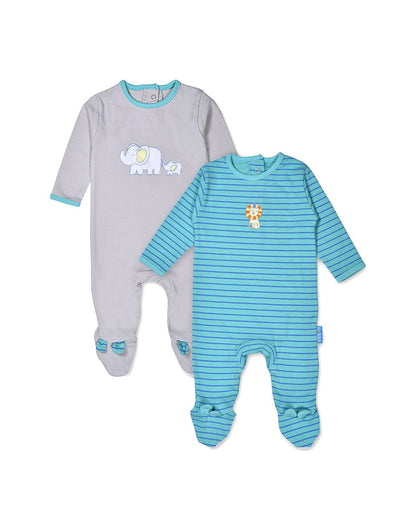 Mi Arcus Blue & Grey Sleepsuit-Printed-Cotton-Pack of 2-For Infants