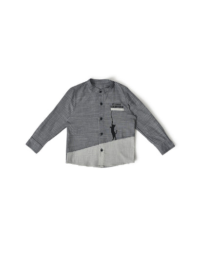 Mi Arcus Black & Grey Shirt-Striped-Cotton-For Infants