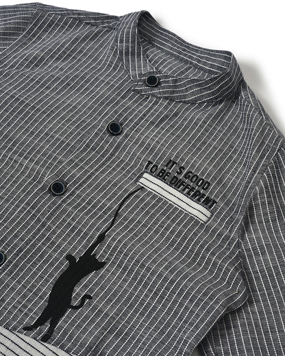 Mi Arcus Black & Grey Shirt-Striped-Cotton-For Infants