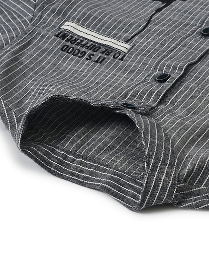 Mi Arcus Black & Grey Shirt-Striped-Cotton-For Infants