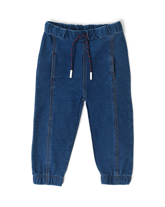 Mi Arcus Blue Denim Joggers-Solid-Cotton-For Infants