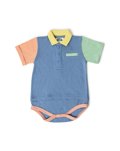 Mi Arcus Blue Bodysuit-Colorblock-Cotton-For Infants