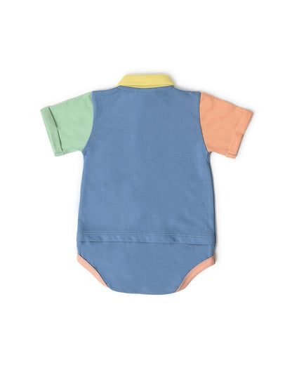 Mi Arcus Blue Bodysuit-Colorblock-Cotton-For Infants