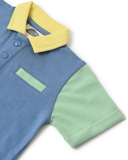 Mi Arcus Blue Bodysuit-Colorblock-Cotton-For Infants