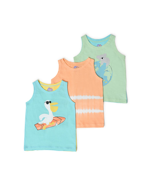 Mi Arcus Multicoloured Vests-Printed-Cotton-Pack of 3-For Infants