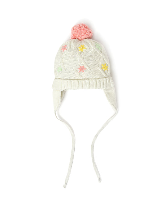 Mi Arcus White Winter Wear Cap-Knitted-Cotton-For Infants