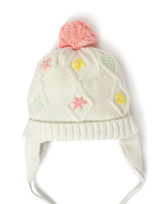 Mi Arcus White Winter Wear Cap-Knitted-Cotton-For Infants