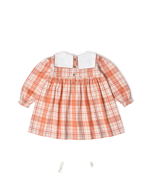 Mi Arcus Peach Dress-Checkered-Cotton-For Infants