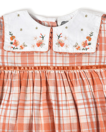 Mi Arcus Peach Frock Dress-Checkered-Cotton-For Infants