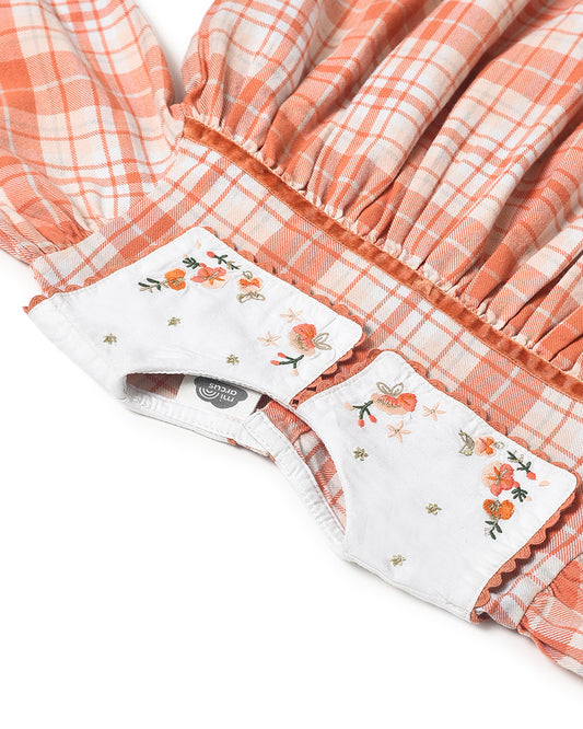 Mi Arcus Peach Dress-Checkered-Cotton-For Infants