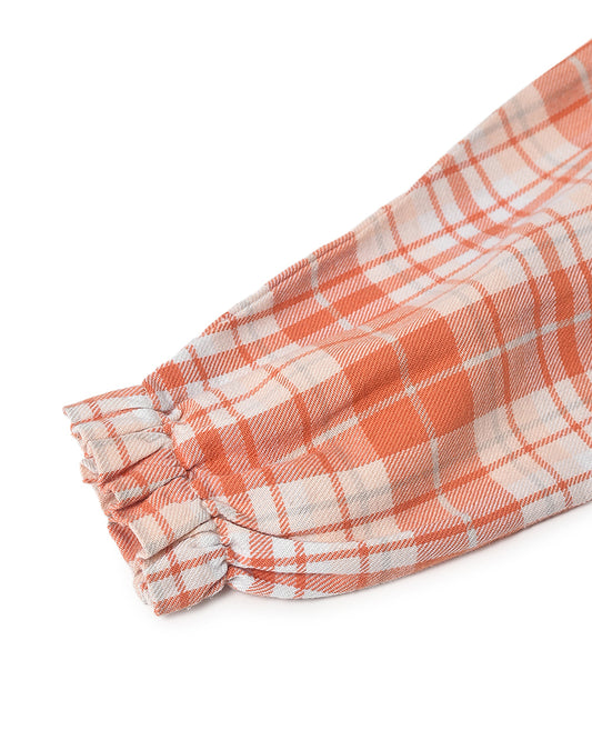 Mi Arcus Peach Dress-Checkered-Cotton-For Infants