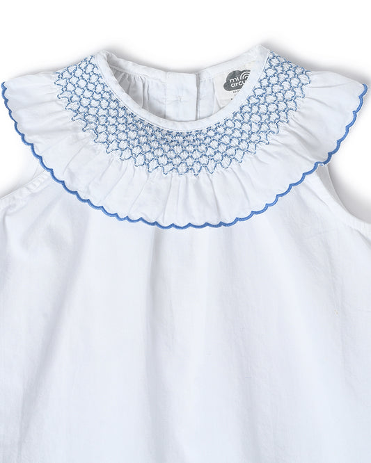 Mi Arcus White Frock Dress-Solid-Cotton-For Infants