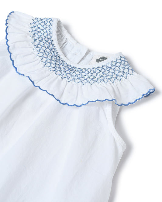 Mi Arcus White Frock Dress-Solid-Cotton-For Infants