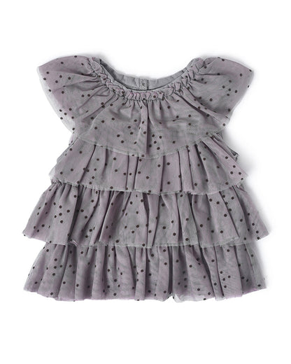 Mi Arcus Grey Frock Dress-Polka Dots-Polyester-For Infants