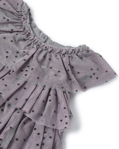 Mi Arcus Grey Frock Dress-Polka Dots-Polyester-For Infants