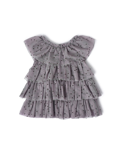 Mi Arcus Grey Frock Dress-Polka Dots-Polyester-For Infants