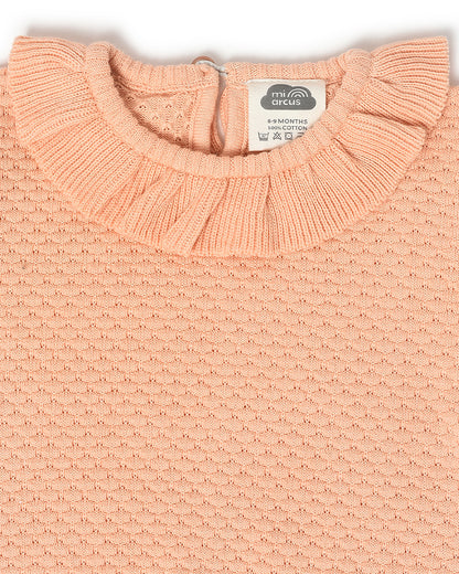 Mi Arcus Peach Sweater with Pajama-Solid-Cotton-For Infants