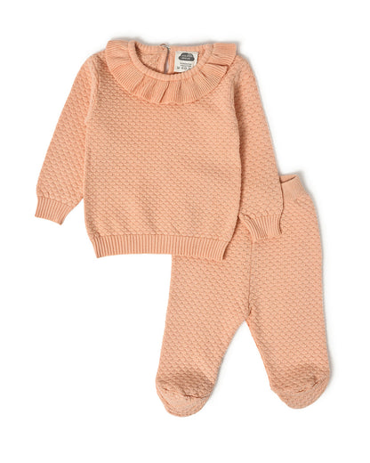 Mi Arcus Peach Sweater with Pajama-Solid-Cotton-For Infants