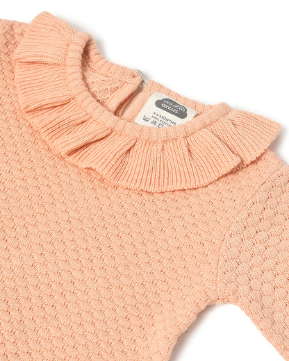 Mi Arcus Peach Sweater with Pajama-Solid-Cotton-For Infants