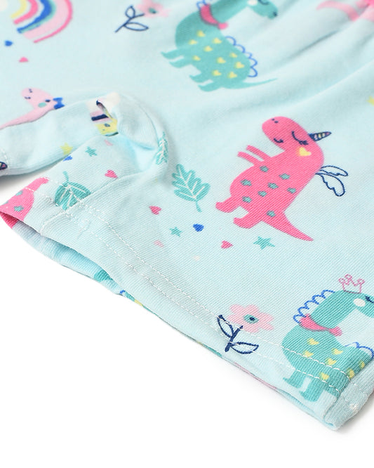 Mi Arcus Blue & Pink Tank Top and Shorts-Printed-Cotton-For Infants