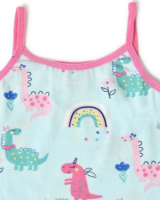 Mi Arcus Blue & Pink Tank Top and Shorts-Printed-Cotton-For Infants