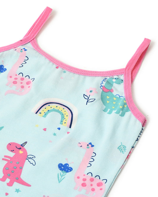 Mi Arcus Blue & Pink Tank Top and Shorts-Printed-Cotton-For Infants