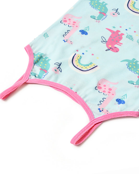 Mi Arcus Blue & Pink Tank Top and Shorts-Printed-Cotton-For Infants