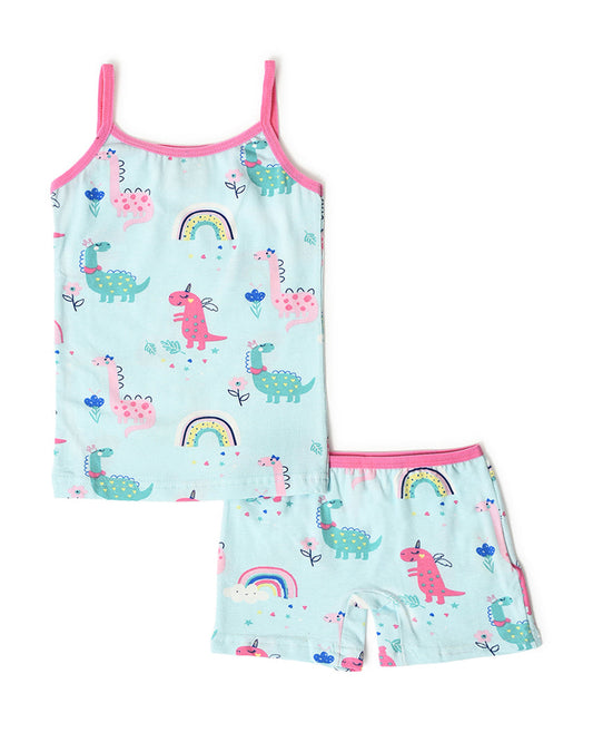 Mi Arcus Blue & Pink Tank Top and Shorts-Printed-Cotton-For Infants
