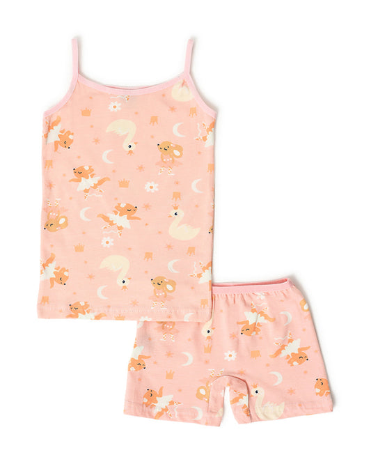 Mi Arcus Pink Tank Top and Shorts-Printed-Cotton-For Infants