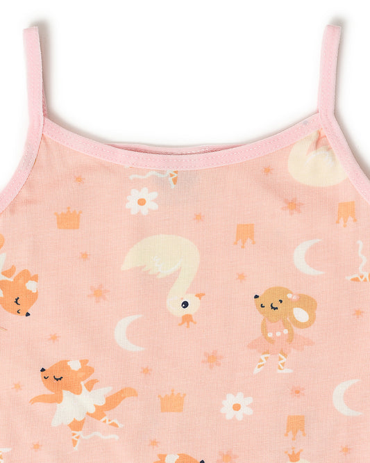 Mi Arcus Pink Tank Top and Shorts-Printed-Cotton-For Infants
