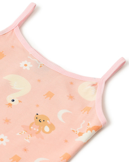 Mi Arcus Pink Tank Top and Shorts-Printed-Cotton-For Infants