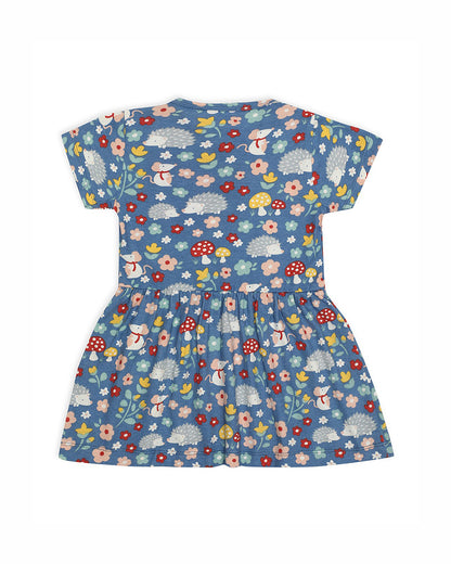 Mi Arcus Blue Dress-Floral Printed-Cotton-For Infants