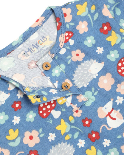 Mi Arcus Blue Dress-Floral Printed-Cotton-For Infants