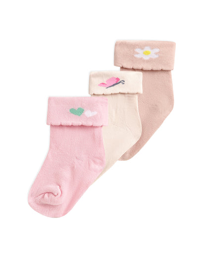 Mi Arcus Pink Socks-Printed-Cotton-Pack of 3-For Infants