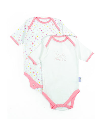 Mi Arcus Pink and White Onesie-Printed-Cotton-Pack of 2-For Infants