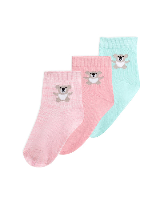Mi Arcus Pink and green Socks-Printed-Cotton-Pack of 3-For Infants